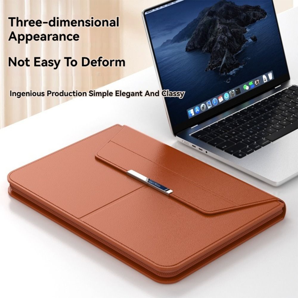 Leather Work Laptop Bag - 13-14/15-16 นิ้วซองใส่แล็ปท็อปปิดอัตโนมัติพร้อมขาตั้งกระเป๋าใส่โน๊ตบุ๊คหนังกระเป๋าพับได้สำหรับแมคบุคแอร์