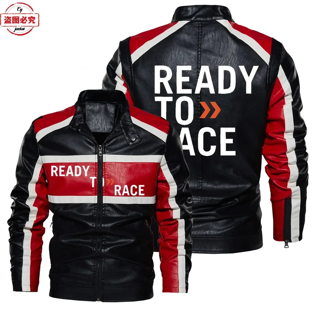 Leather Work Jacket With Hood - เสื้อแจ็คเก็ตหนัง PU แบบมีฮู้ด พิมพ์ลายโลโก้ Ready To