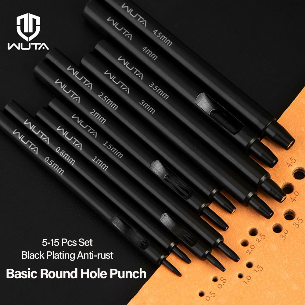 Leatherwork Punching Tool - ชุดเครื่องมือเจาะรูหนัง WUTA 5-15 ชิ้น สีดำ ป้องกันสนิม