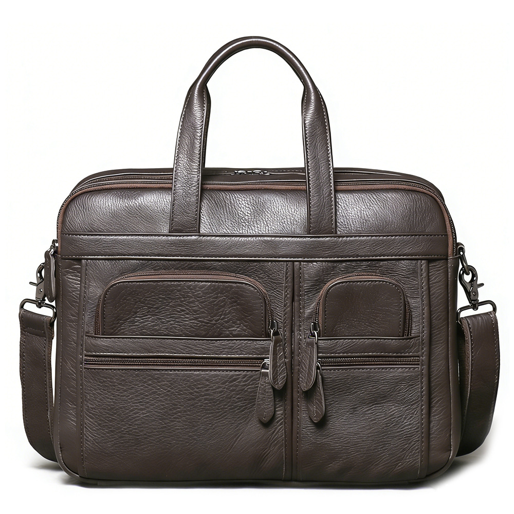 Leather Work Laptop Bag - กระเป๋าเอกสารหนังแท้สำหรับผู้ชาย, กระเป๋าถือสำหรับธุรกิจ, กระเป๋าใส่แล็ปท็อป, กระเป๋าสะพายข้างสำหรับทำงานในสำนักงาน