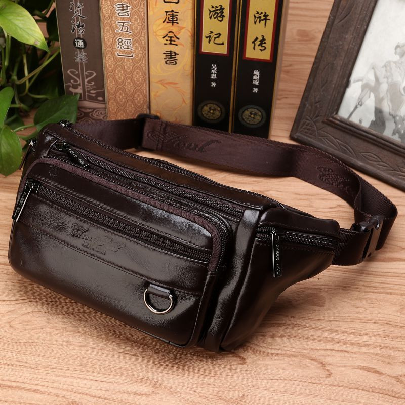 Leatherwork Fasteners - ผู้ชายเอว Fanny กระเป๋าสลิงกระเป๋าหนังแท้แฟชั่น Retro Cross body