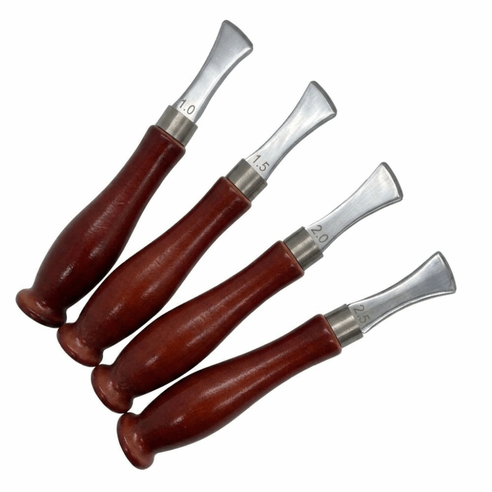 Leatherwork Edge Creaser - เครื่องมือสร้างรอยขอบหนังแบบแม่นยำ 4 ชิ้น ด้ามจับไม้เรียบ 4 ขนาด