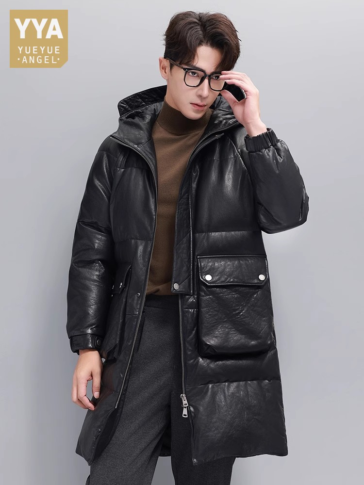 Leather Work Jacket With Hood - ฤดูหนาว Mens WARM Goose Down JACKET