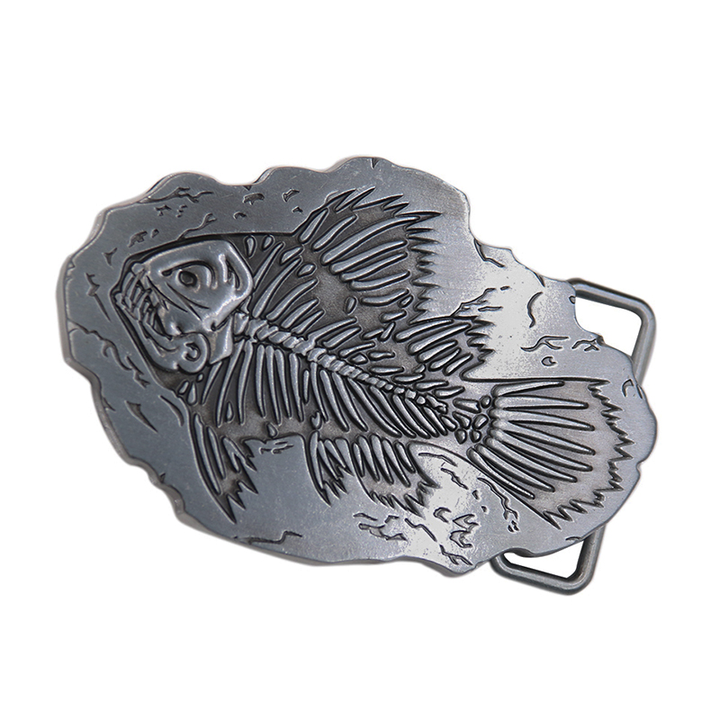 Leatherwork Fasteners - 40มม.ปลา Fishbone Fossil เข็มขัดหัวเข็มขัด Pewter Finish