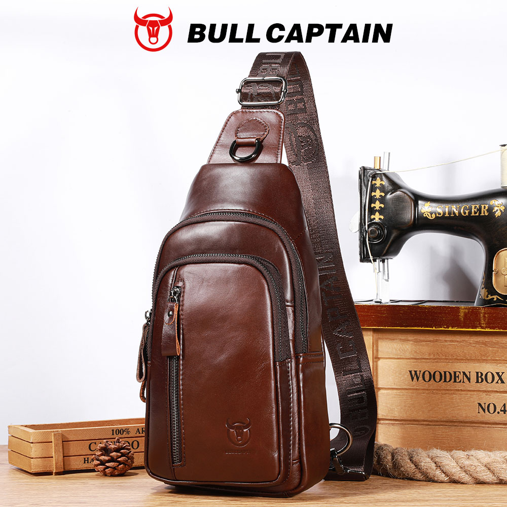 Leather Work Laptop Bag - กระเป๋าหนังแท้ BULLCAPTAIN กระเป๋าคาดอกทรงสั่งตัวใหญ่ จุของได้เยอะ ใช้ได้หลากหลาย หนังชั้นแรก