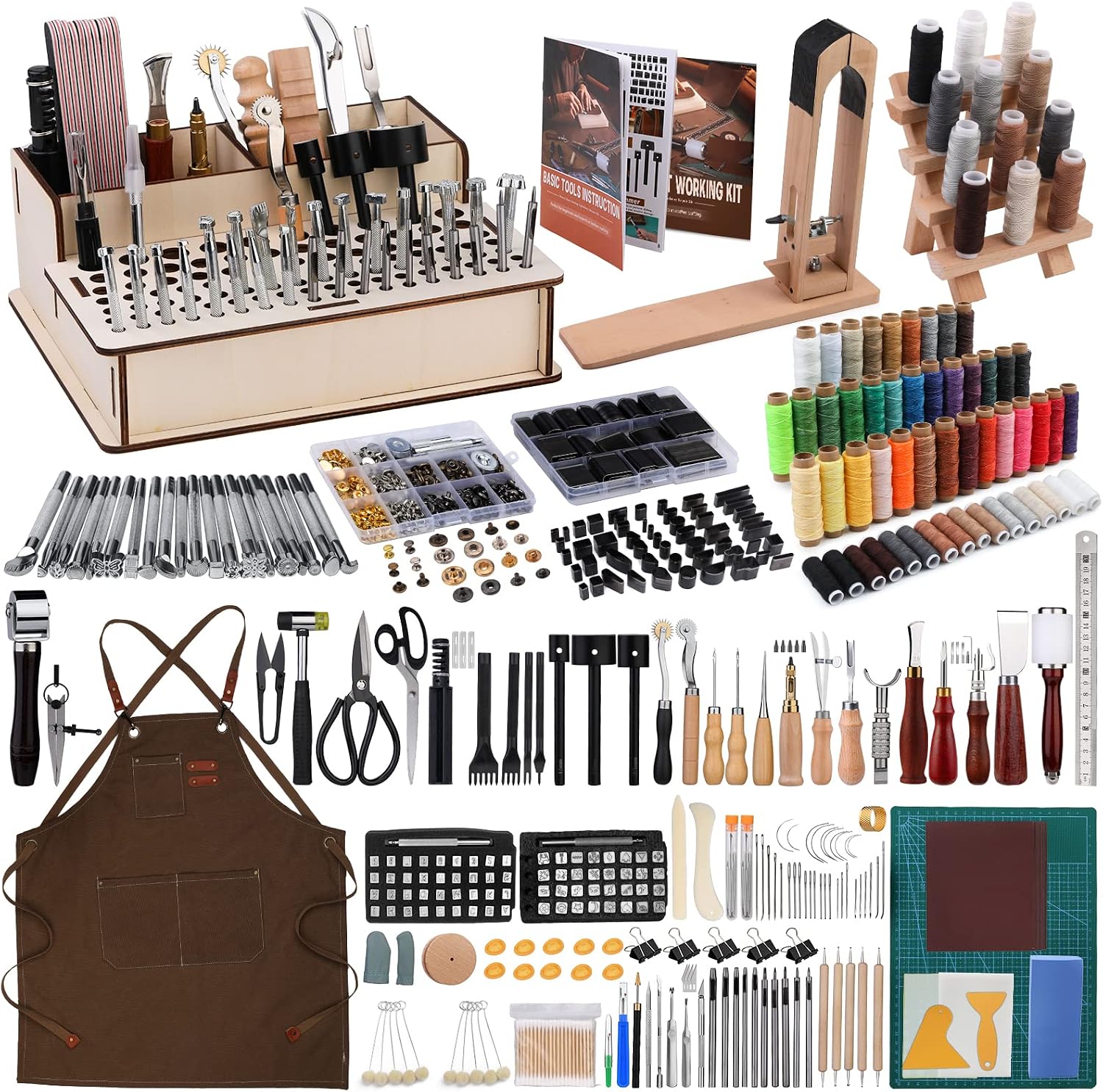Beginner Leatherwork Kit - ชุดเครื่องมือทำงานหนัง 628 ชิ้น สำหรับผู้เริ่มต้น ชุดอุปกรณ์ทำงานและเครื่องมือสำหรับงานหนัง พร้อมอุปกรณ์หนังโพนี่