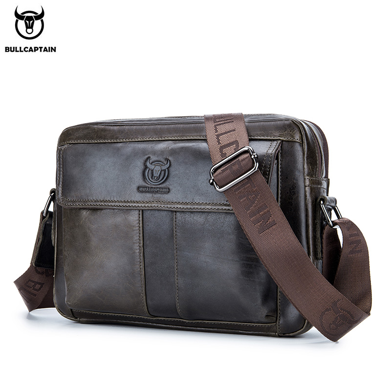 Leather Work Laptop Bag - BULLCAPTAIN ของแท้หนังผู้ชายกระเป๋าสะพายข้างความจุขนาดใหญ่ Casual Multifunctional กระเป๋าถือแฟชั่นกระเป๋าเอกสารธุรกิจ
