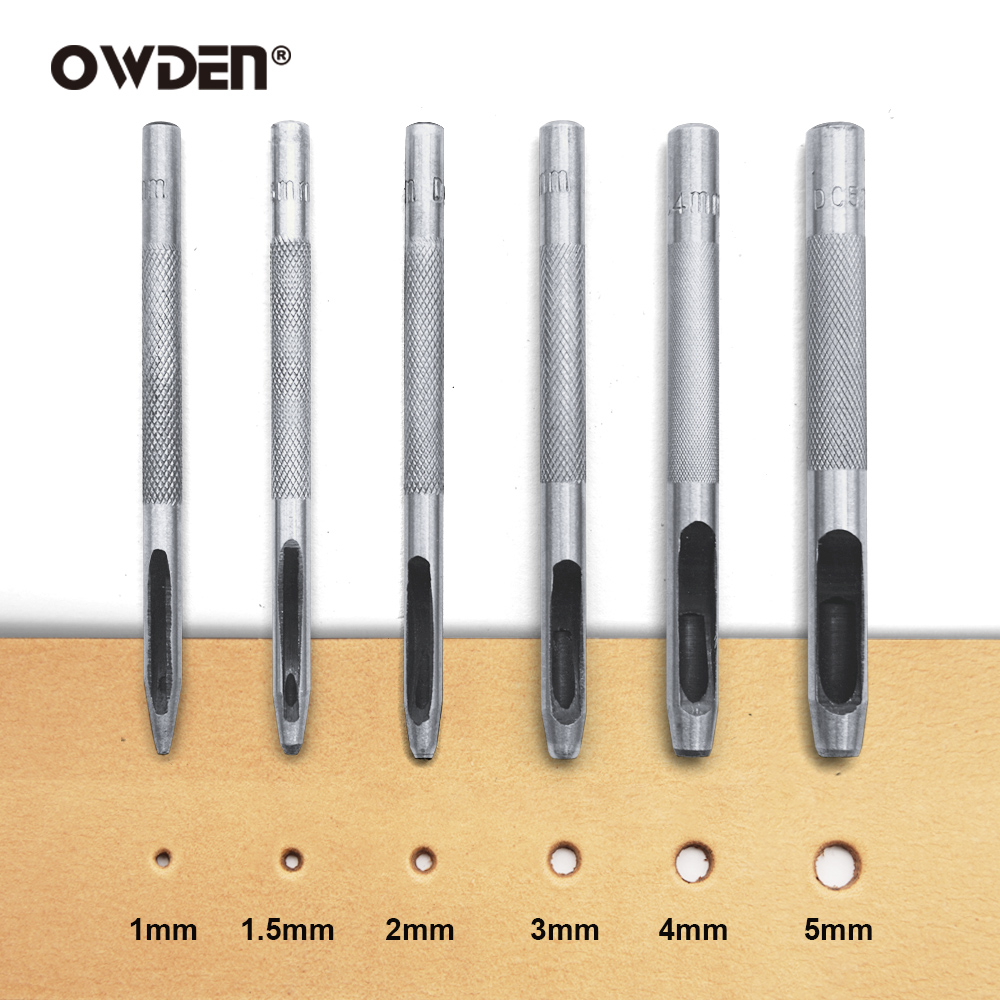 Leatherwork Punching Tool - 6pcs หนังเจาะรูเครื่องมือเหล็ก Hollow Round Hole Puncher-Sharp,ทนทานเครื่องตัดกลมสําหรับนาฬิกา,เข็มขัด,กระดาษ