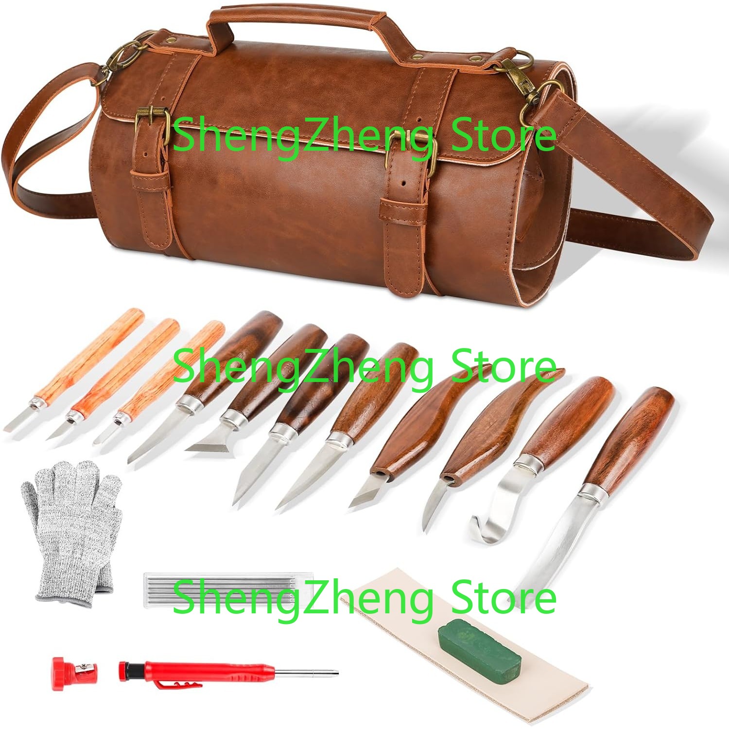 Beginner Leatherwork Kit - ชุดเครื่องมือแกะสลักไม้ ชุด ชุดเครื่องมือมีดแกะสลักงานไม้พร้อมซองหนังขนาดใหญ่สําหรับผู้เริ่มต้นและผู้เชี่ยวชาญด้านช่างไม้