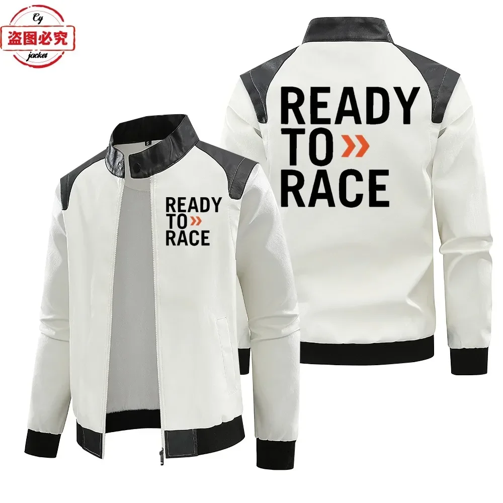 Leather Work Jacket With Hood - เสื้อแจ็คเก็ตหนังมีฮู้ดสำหรับแข่งขันออฟโรด พิมพ์ลายโลโก้ Ready to Race ทำจากหนัง