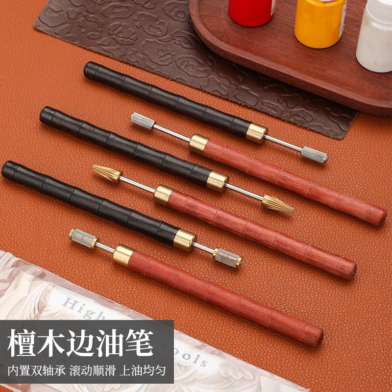 Leather Dye Finish - ปากกาทาสีขอบไม้ไม้มะเกลือพร้อมปลายทองเหลือง เครื่องมือทาสีขอบหนังเพื่อให้ได้ผลลัพธ์เรียบเนียน มี 3 ขนาด