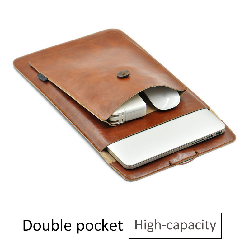 Leather Work Laptop Bag - Double Layer ความจุสูงกระเป๋าแล็ปท็อป, หนังไมโครไฟเบอร์แล็ปท็อปสําหรับ M1 MacBook