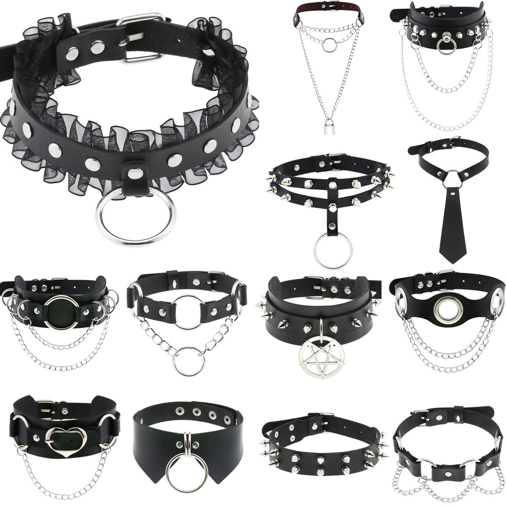 Leatherwork Rings - DIEZI สไตล์ที่แตกต่างกัน Hip Hop หนัง Choker