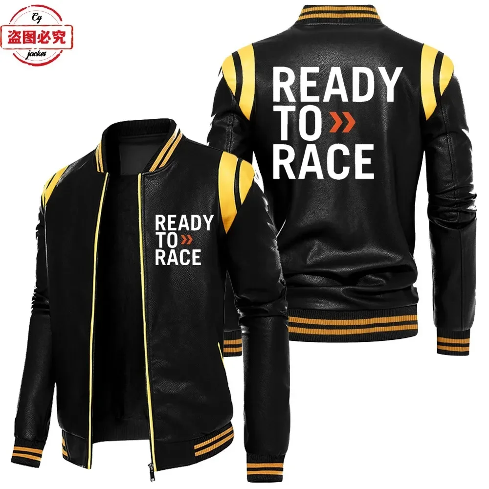 Leather Work Jacket With Hood - เสื้อแจ็คเก็ตหนัง PU แบบมีฮู้ด พิมพ์ลายโลโก้ Ready To