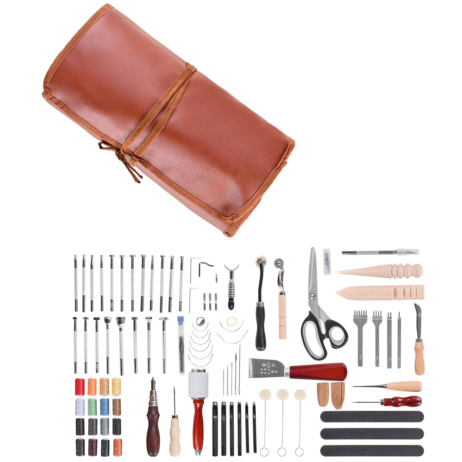 Beginner Leatherwork Kit - ชุดเครื่องมือทำงานหนัง 92 ชิ้น พร้อมกระเป๋าเก็บอุปกรณ์หนังแบบพกพา เครื่องมือแกะสลัก เจาะ