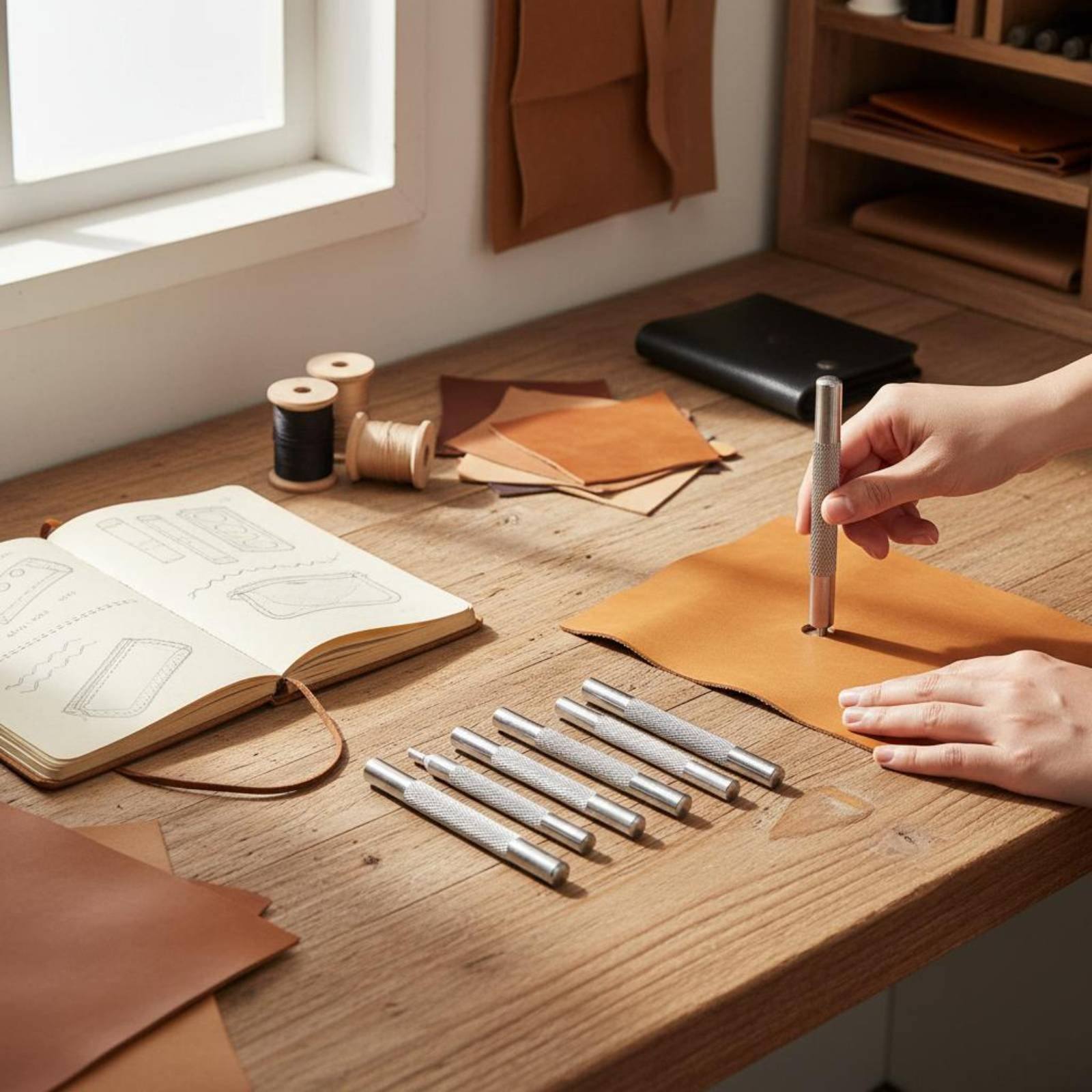 Leatherwork Rivet Setter - ชุดเครื่องมือติดกระดุมแป๊ก 11 ชิ้น เครื่องมือตอกหมุดหนังเหล็กทนทาน เครื่องมือทำหนัง ขนาดต่างๆ
