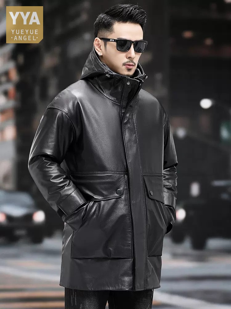 Leather Work Jacket With Hood - ฤดูหนาว Men Warm Work Down Jacket