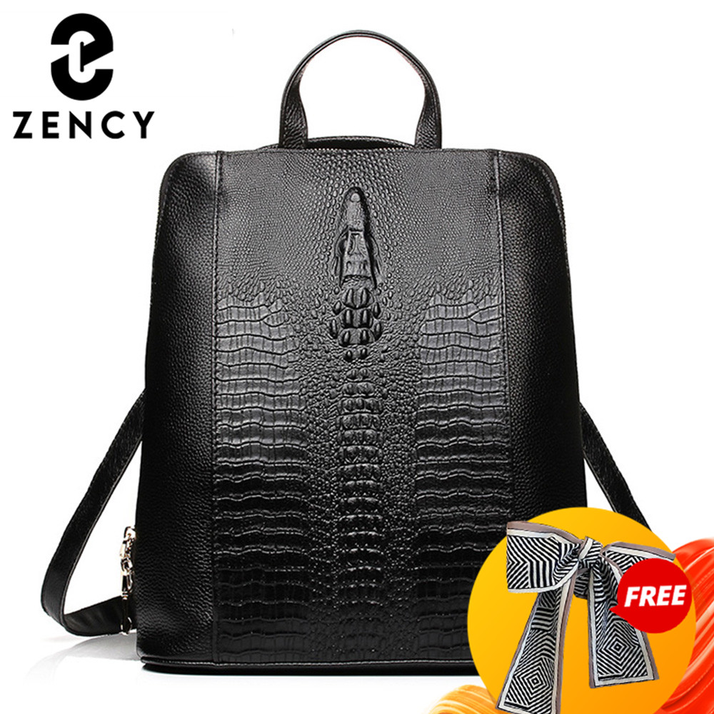 Leather Work Laptop Bag - กระเป๋าเป้สะพายหลังหนังจระเข้สำหรับผู้หญิง Zency ของแท้ 100% กระเป๋าเดินทาง ทำงาน