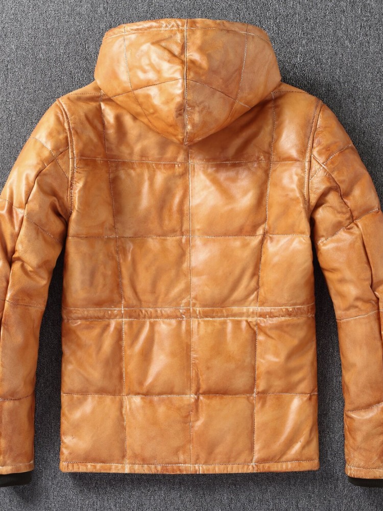 เสื้อแจ็คเก็ตหนังแกะแท้บุขนเป็ - Leather Work Jacket With Hood บทวิจารณ์และราคา