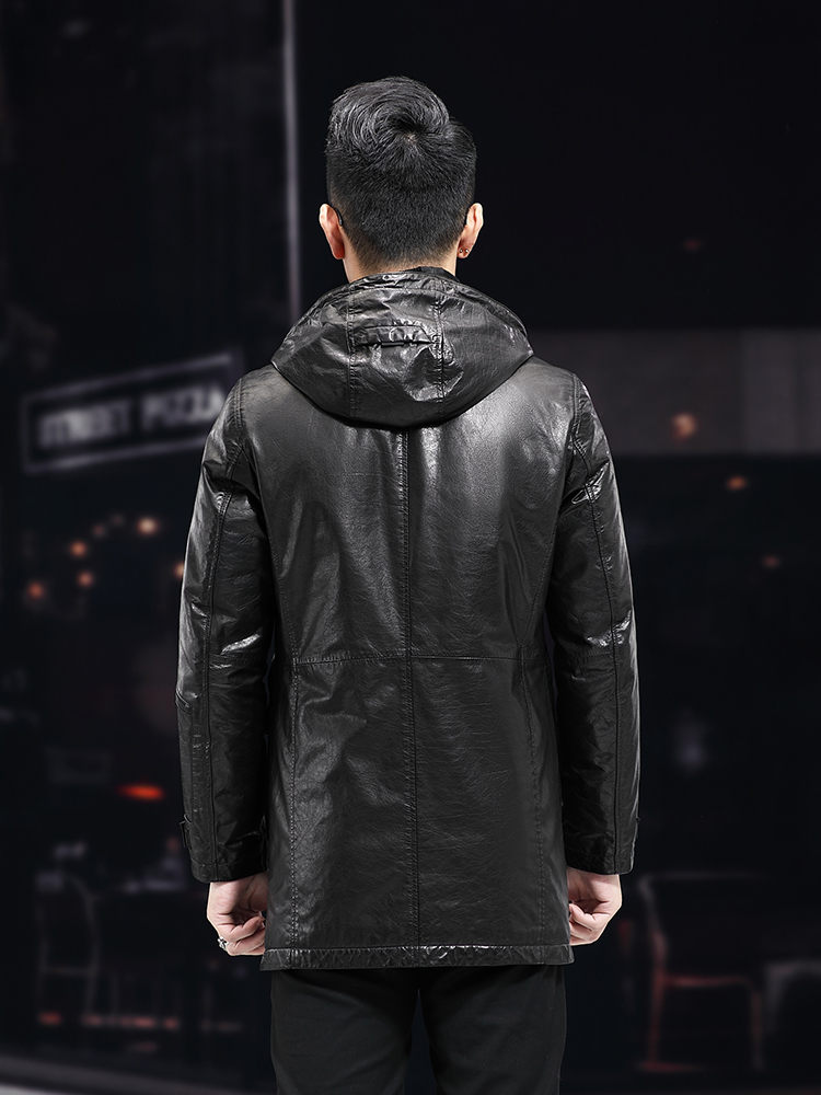 ผู้ชายฤดูหนาวกลางยาวน้ํามันขี้ - Leather Work Jacket With Hood บทวิจารณ์และราคา