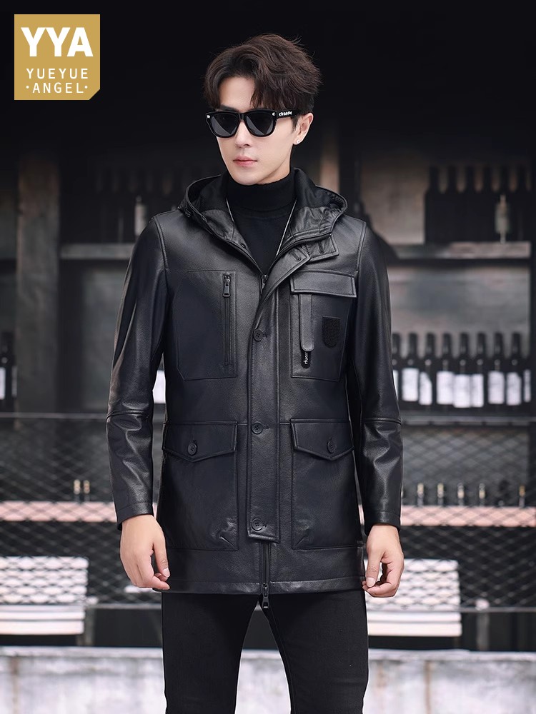 เสื้อโค้ทหนังวัวแท้ทรงสลิมฟิตส - Leather Work Jacket With Hood บทวิจารณ์และราคา
