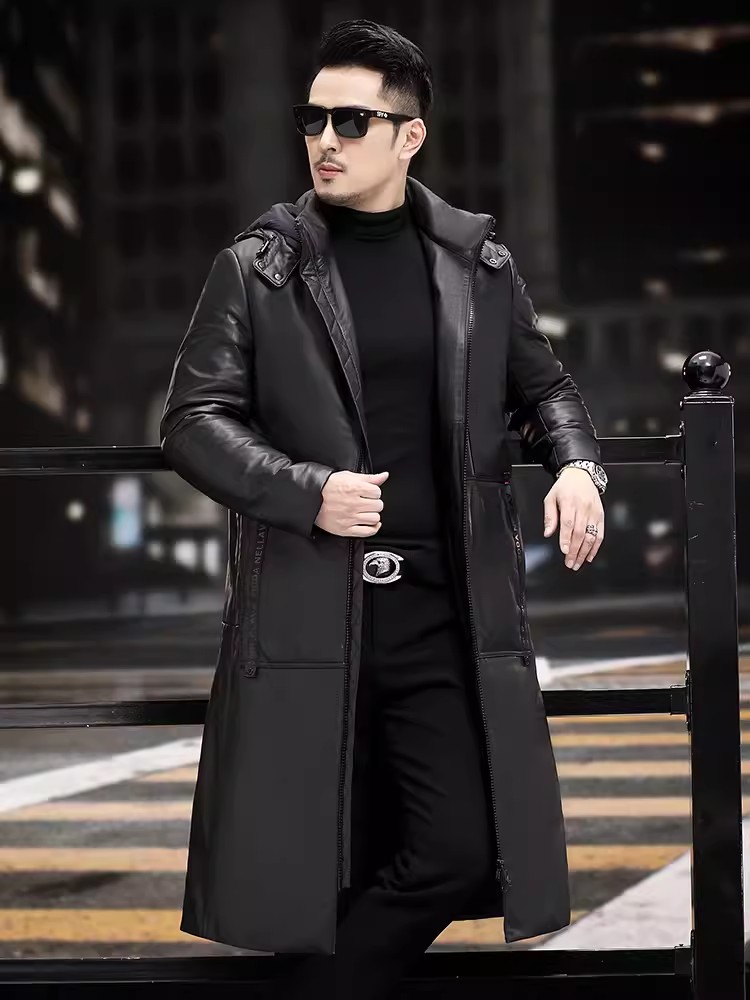 เสื้อโค้ทขนห่านหนานุ่มสำหรับฤด - Leather Work Jacket With Hood บทวิจารณ์และราคา