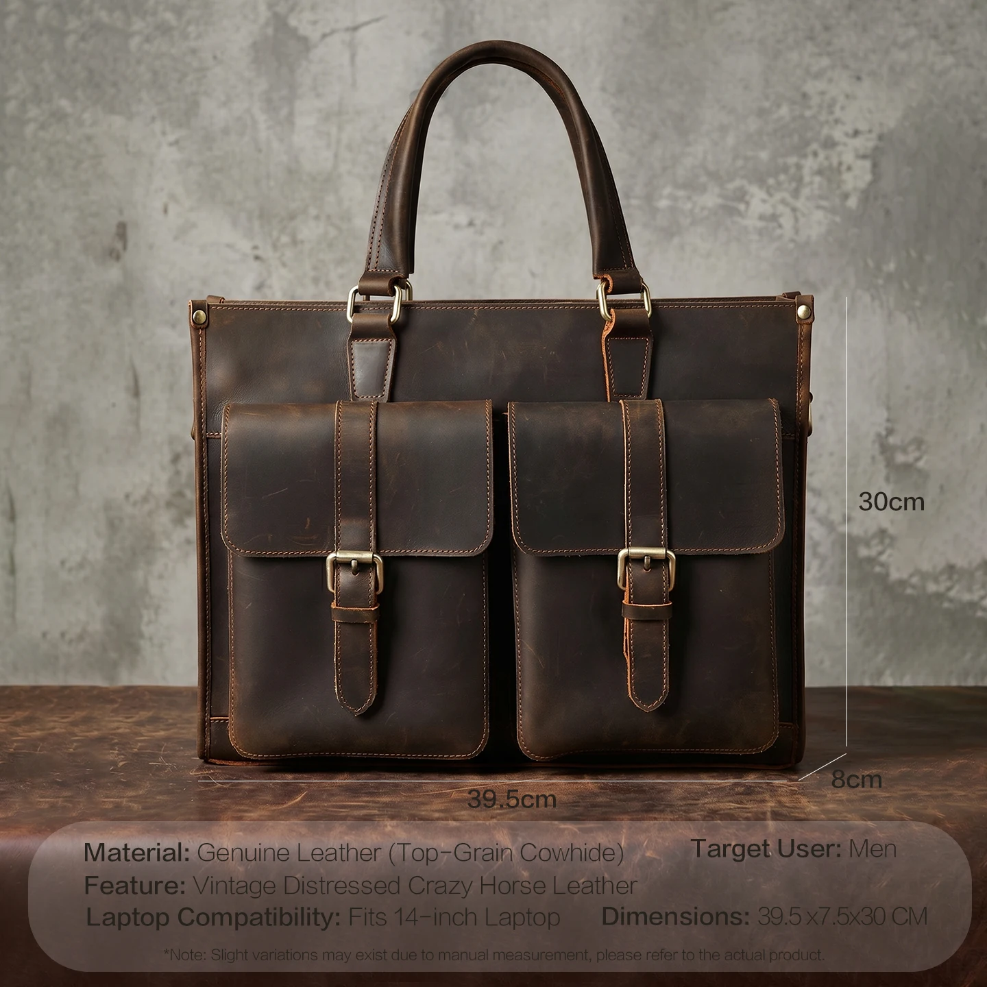 กระเป๋าหนังแท้สไตล์วินเทจสำหรั - Leather Work Laptop Bag บทวิจารณ์และราคา