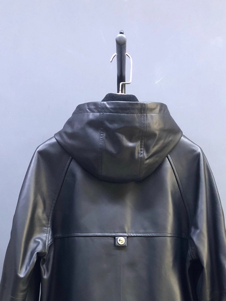 เสื้อแจ็คเก็ตหนังแกะแท้สำหรับผ - Leather Work Jacket With Hood บทวิจารณ์และราคา