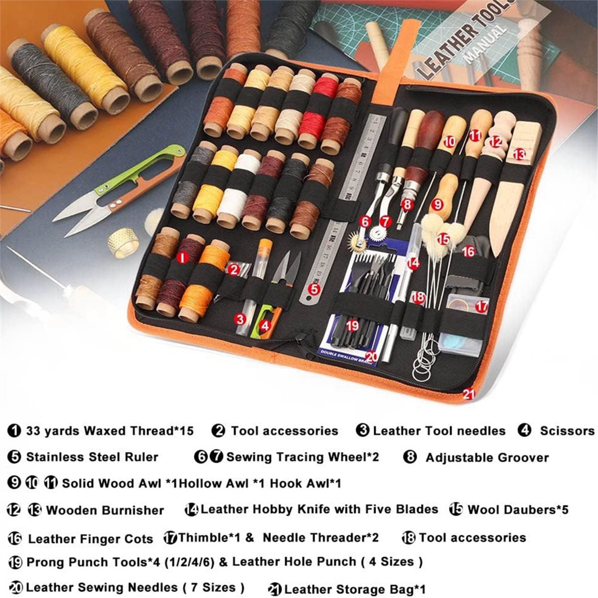 ชุดเครื่องมือทำงานหนัง 66 ชิ้น - Beginner Leatherwork Kit บทวิจารณ์และราคา
