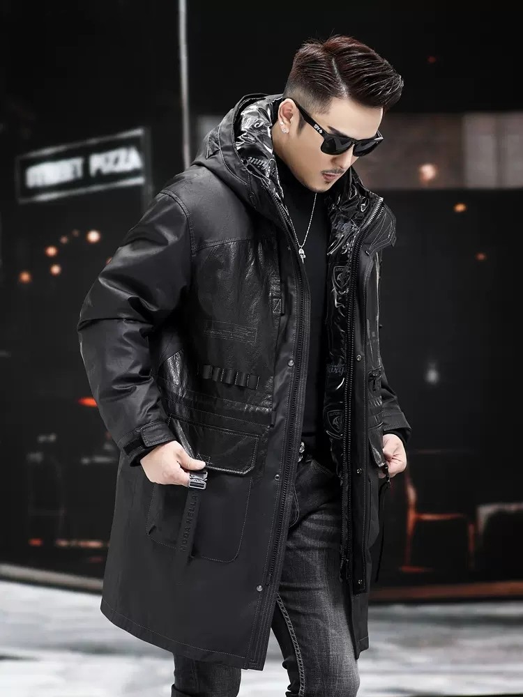 ฤดูหนาวของแท้หนังผู้ชายHoodedท - Leather Work Jacket With Hood บทวิจารณ์และราคา