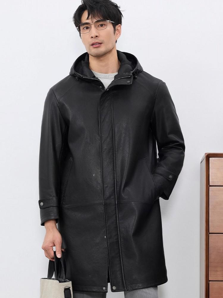 เสื้อแจ็คเก็ตหนังวัวแท้ทรงยาวม - Leather Work Jacket With Hood บทวิจารณ์และราคา