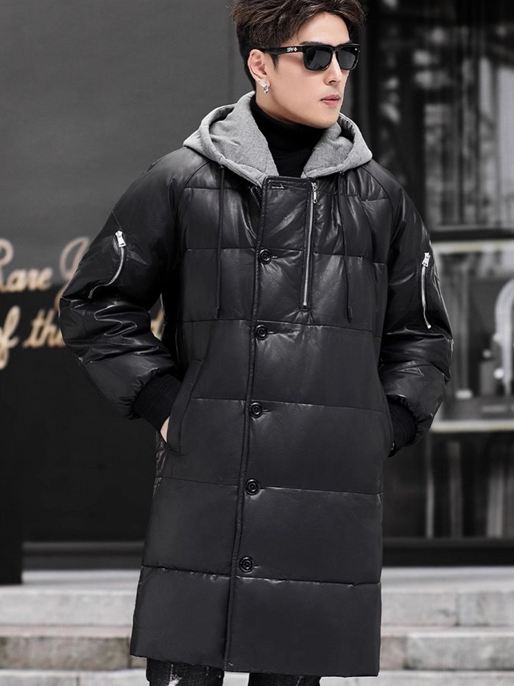 ฤดูหนาวใหม่ผู้ชายHoodedยาวของแ - Leather Work Jacket With Hood บทวิจารณ์และราคา