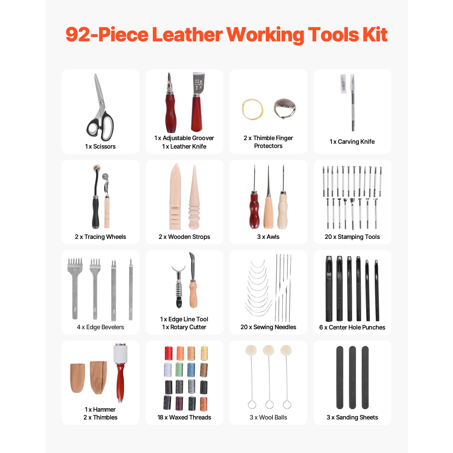 ชุดเครื่องมือทำงานหนัง 92 ชิ้น - Beginner Leatherwork Kit บทวิจารณ์และราคา