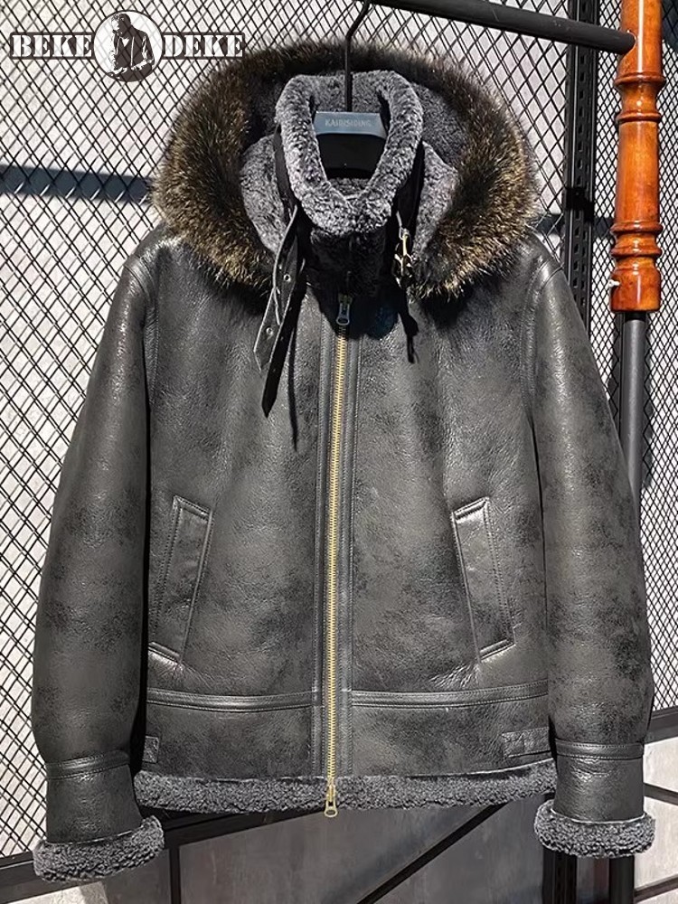 เสื้อแจ็คเก็ตหนังแกะบุขนแกะแท้ - Leather Work Jacket With Hood บทวิจารณ์และราคา