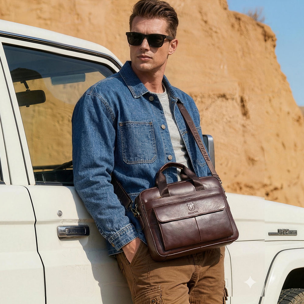 BULLCAPTAIN ผู้ชายกระเป๋าหนังแ - Leather Work Laptop Bag บทวิจารณ์และราคา
