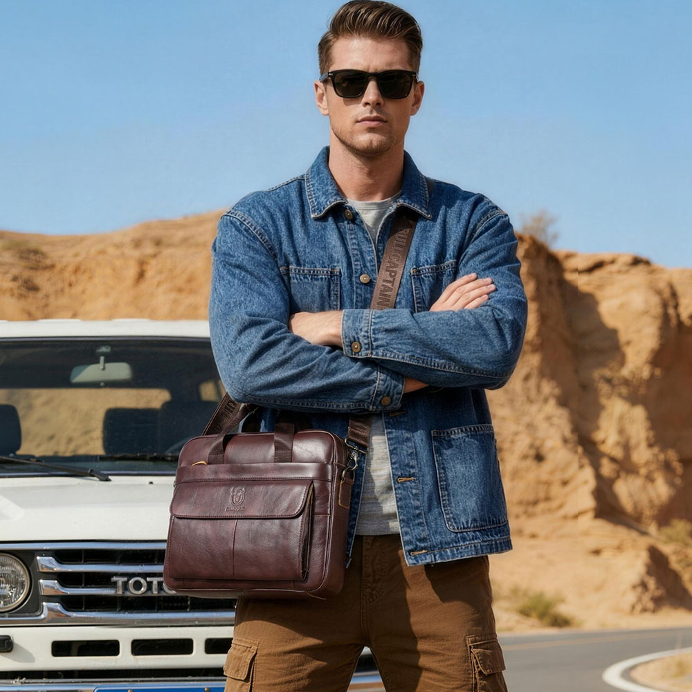 BULLCAPTAIN ผู้ชายกระเป๋าหนังแ - Leather Work Laptop Bag บทวิจารณ์และราคา