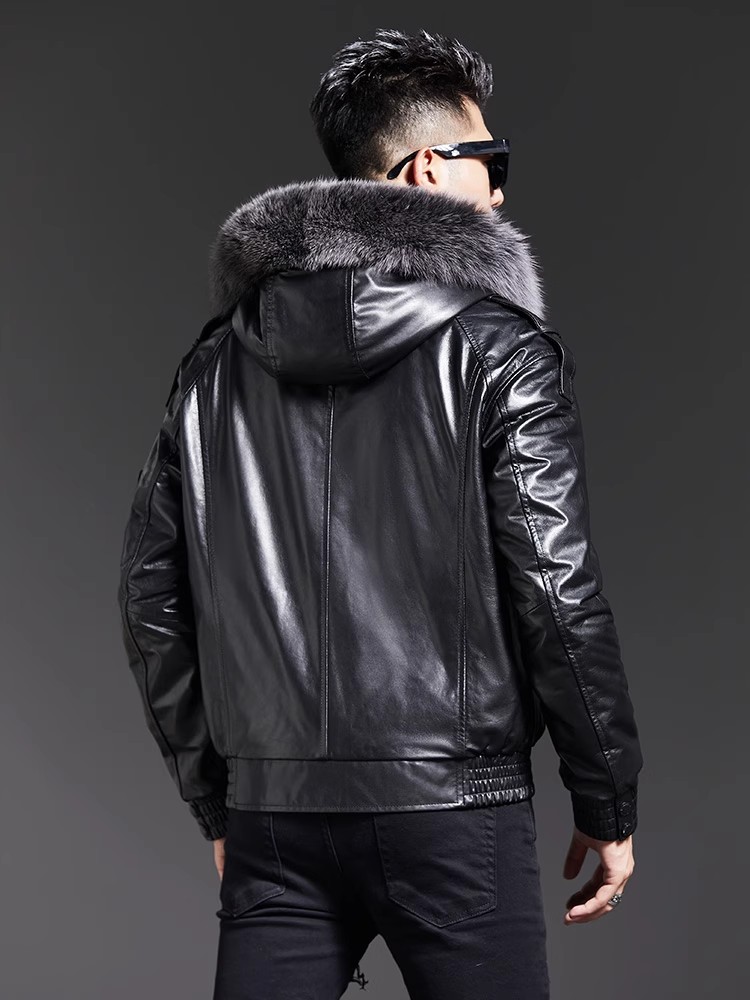เสื้อแจ็คเก็ตบอมเบอร์หนังแกะแท - Leather Work Jacket With Hood บทวิจารณ์และราคา