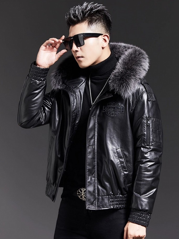 เสื้อแจ็คเก็ตบอมเบอร์หนังแกะแท - Leather Work Jacket With Hood บทวิจารณ์และราคา
