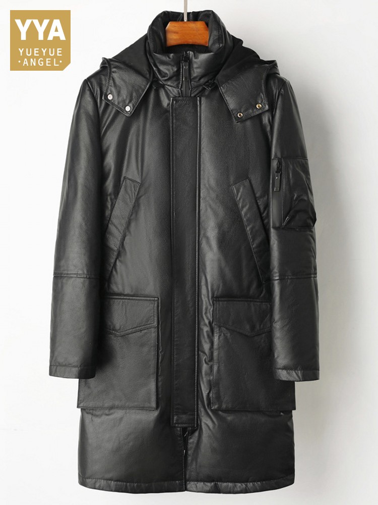 เสื้อโค้ทหนังวัวแท้บุขนเป็ดสำห - Leather Work Jacket With Hood บทวิจารณ์และราคา
