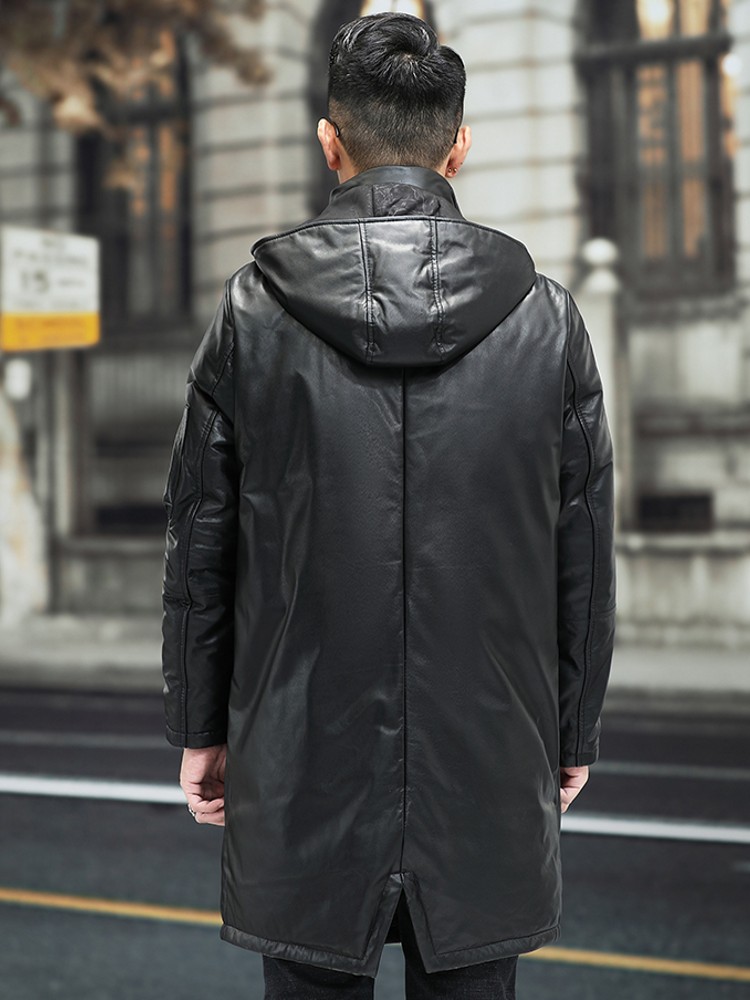 เสื้อโค้ทหนังวัวแท้บุขนเป็ดสำห - Leather Work Jacket With Hood บทวิจารณ์และราคา